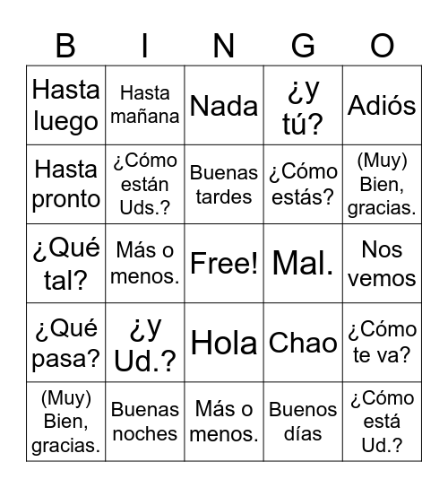 Saludos y Despedidas Bingo Card