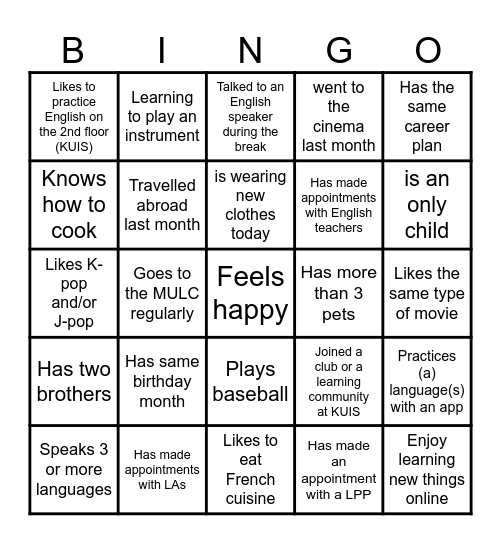 SLA class - Fall 2024 Bingo Card