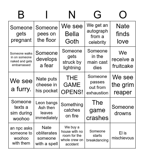 Sims Lore bingo! Bingo Card