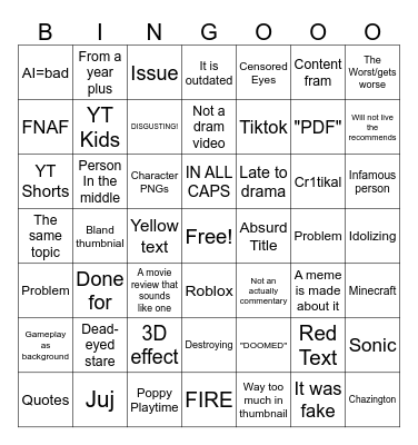 YT Drama Bingo Card