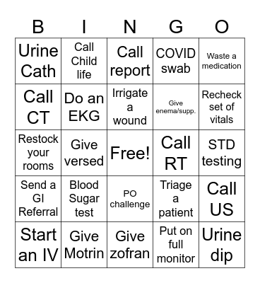 ER Nurse Week Bingo Card