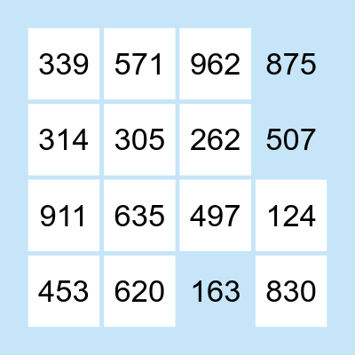 Place Value Bingo Card