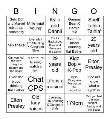Oh Kylie! Bingo Card