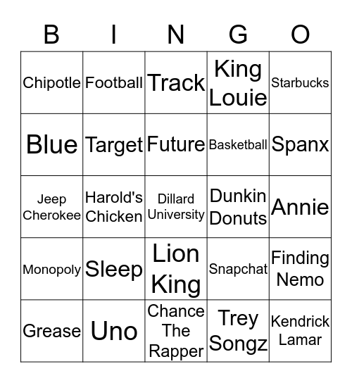 Jasmin Bingo Card
