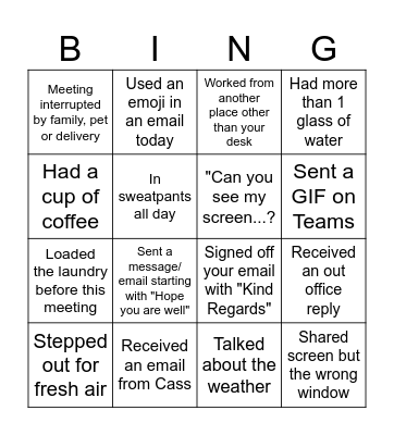 What have you done today? Bingo Card