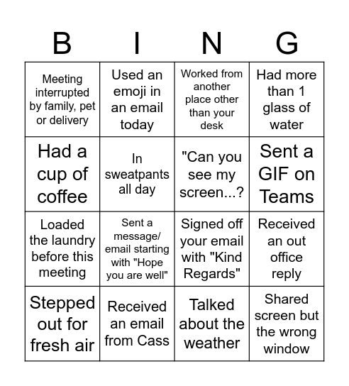 What have you done today? Bingo Card