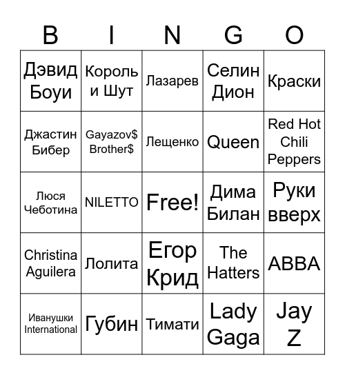1 тур Bingo Card