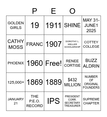 P.E.O. BINGO Card