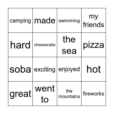 Summer Vacation Bingo Card