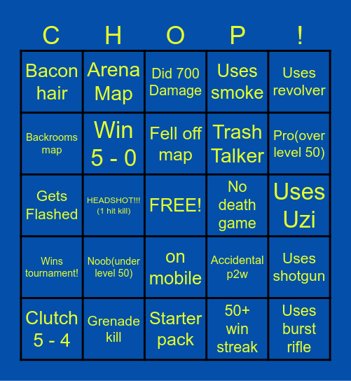 CHOP'S TOURNAMENT BINGO!! Bingo Card