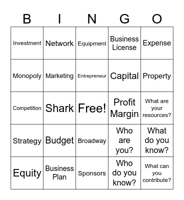 Spectacular Show Business Bingo Card