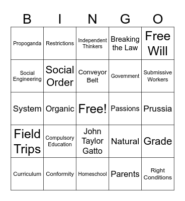 Education Vacation Bingo Card