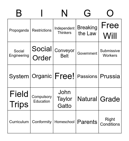 Education Vacation Bingo Card