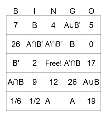 Venn diagram probability Bingo Card