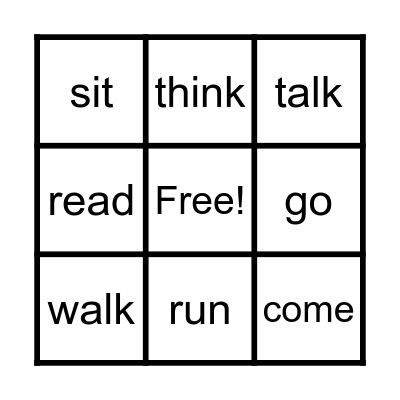 Verbs Bingo Card