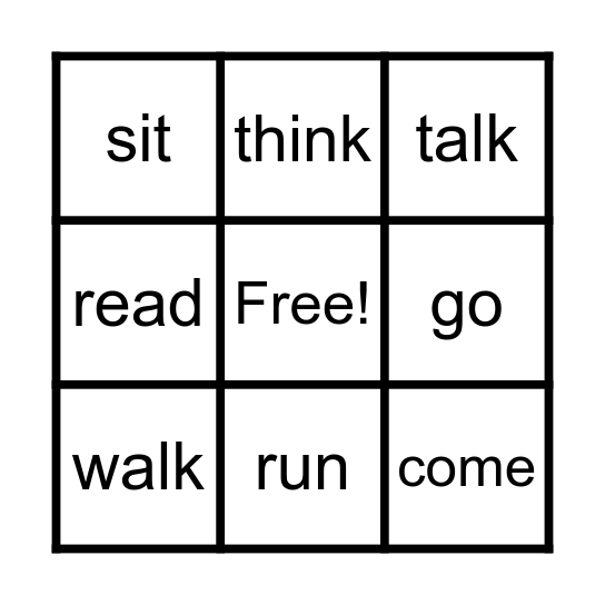 Verbs Bingo Card