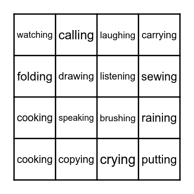 Past Continuous Bingo Card