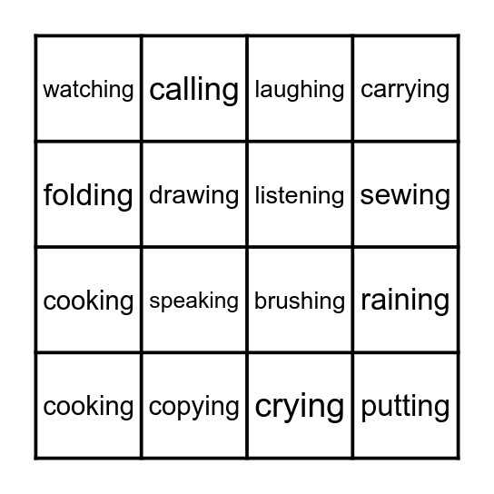 Past Continuous Bingo Card