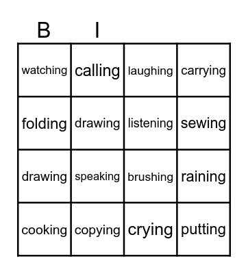 Past Continuous Bingo Card