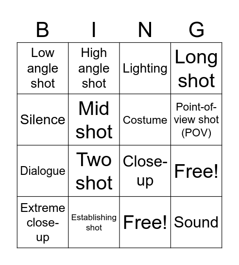 Film Techniques Bingo Card