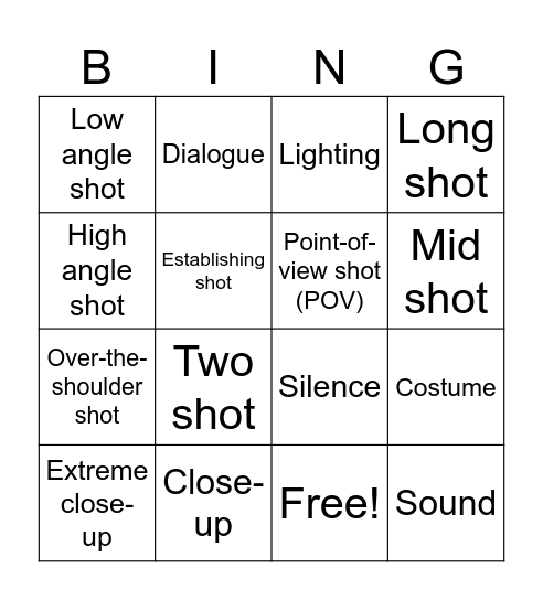 Film Techniques Bingo Card