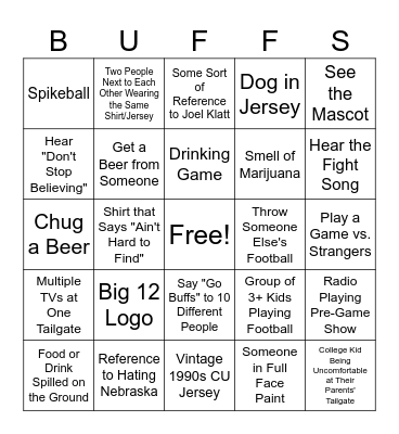 CU Boulder Tailgate Bingo Card