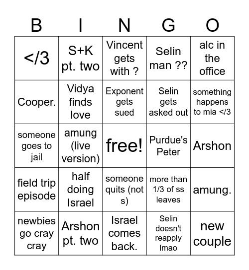 expy Bingo Card