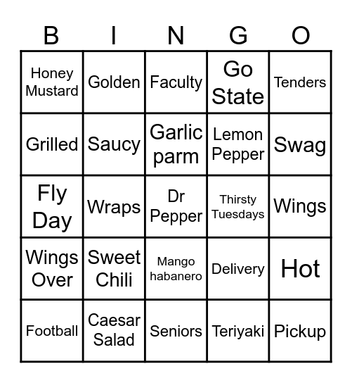 Wings Over Bingo Card