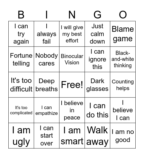 Thinking Bingo Card