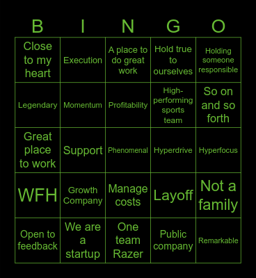 Razer Bingo Card