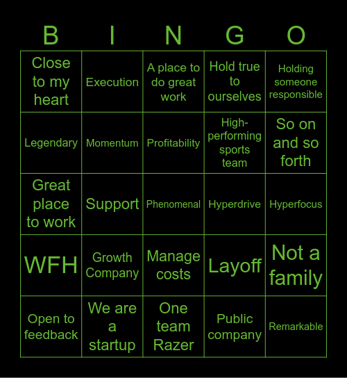 Razer Bingo Card