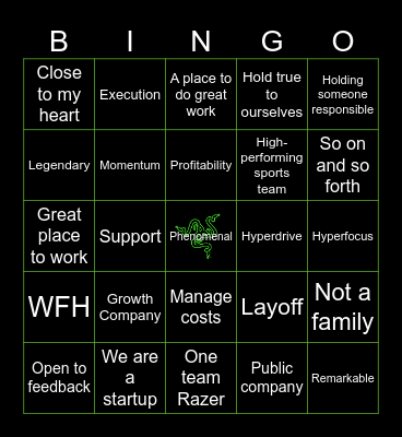 Razer Bingo Card