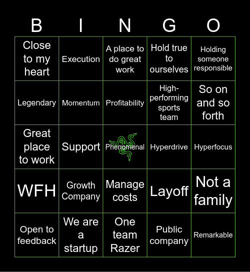 Razer Bingo Card