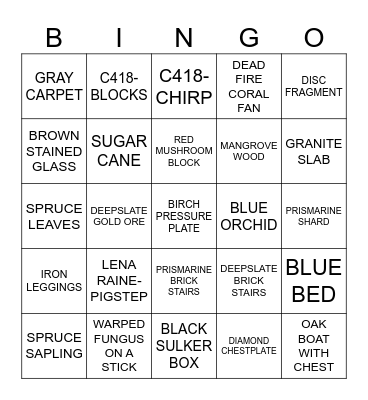 MINECRAFT RANDOM ITEMS Bingo Card