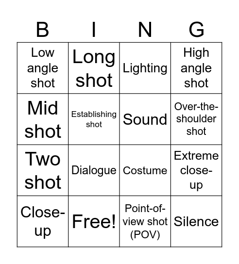 Film Techniques Bingo Card