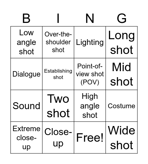 Film Techniques Bingo Card