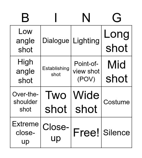 Film Techniques Bingo Card