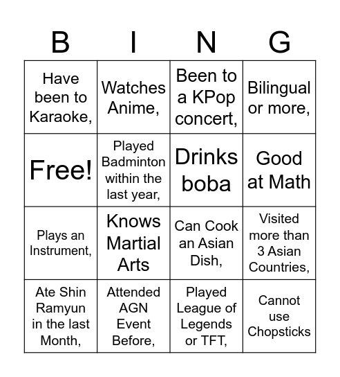 Untitled Bingo Card