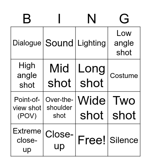 Film Techniques Bingo Card