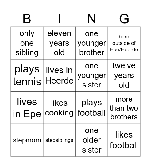 Family Bingo Card