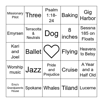B & E SHOWER BINGO Card