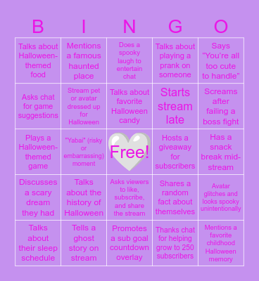 Minx September Bingo Card