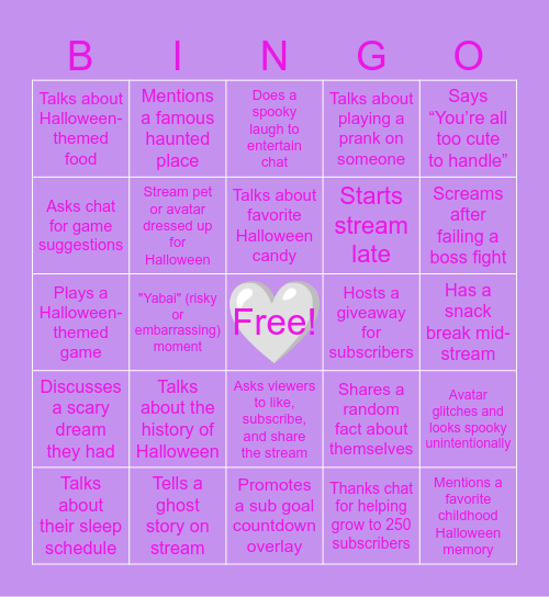 Minx September Bingo Card