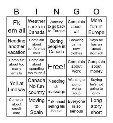 Dirk Bingo Card