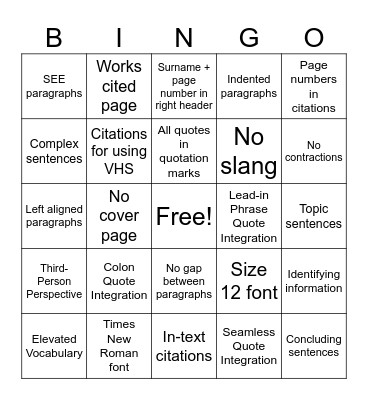 Untitled Bingo Card