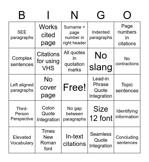 Untitled Bingo Card