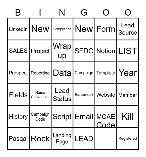 SFDC Marketing Bingo Card