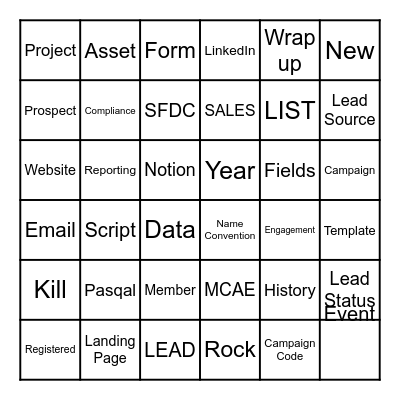 SFDC Marketing Bingo Card