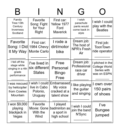 Personal Bingo BPAI/DCSS Bingo Card