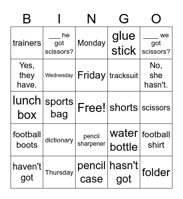 review game Bingo Card